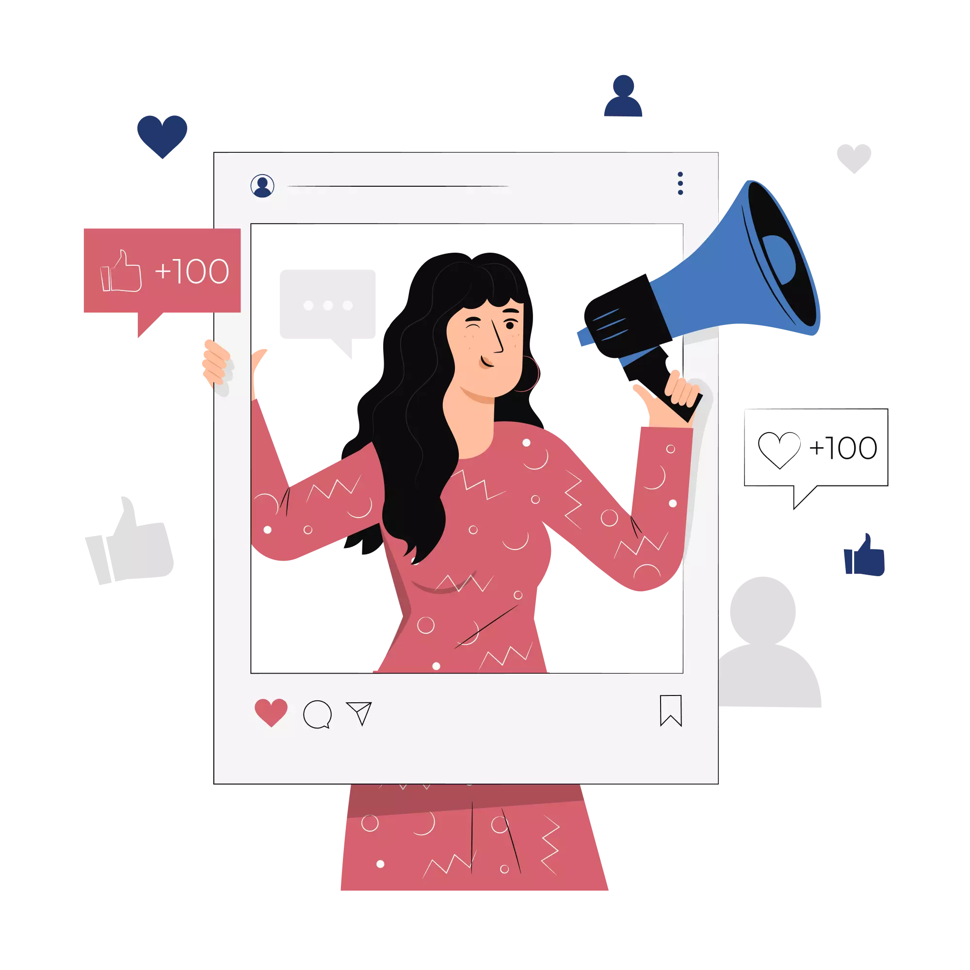 Ilustração de uma Mulher como se fosse um post nas redes sociais